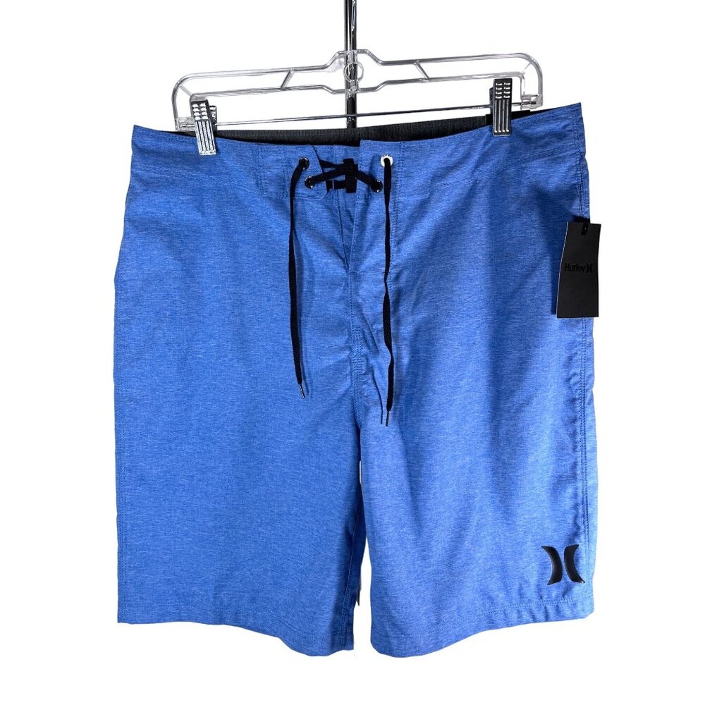 Hurley Board Shorts Mens 31" Flat Front Blue Black Logo Swim Shorts Summer Swim